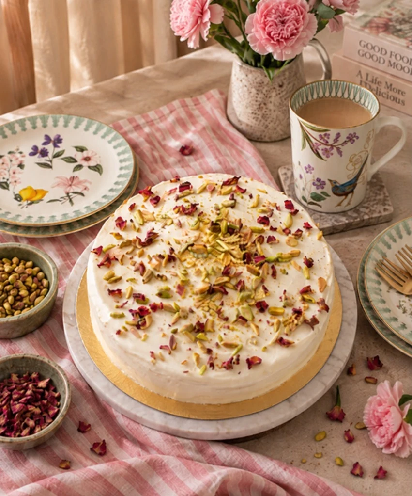 Vanilla Velvet Rose Petals and Pistachio Cake