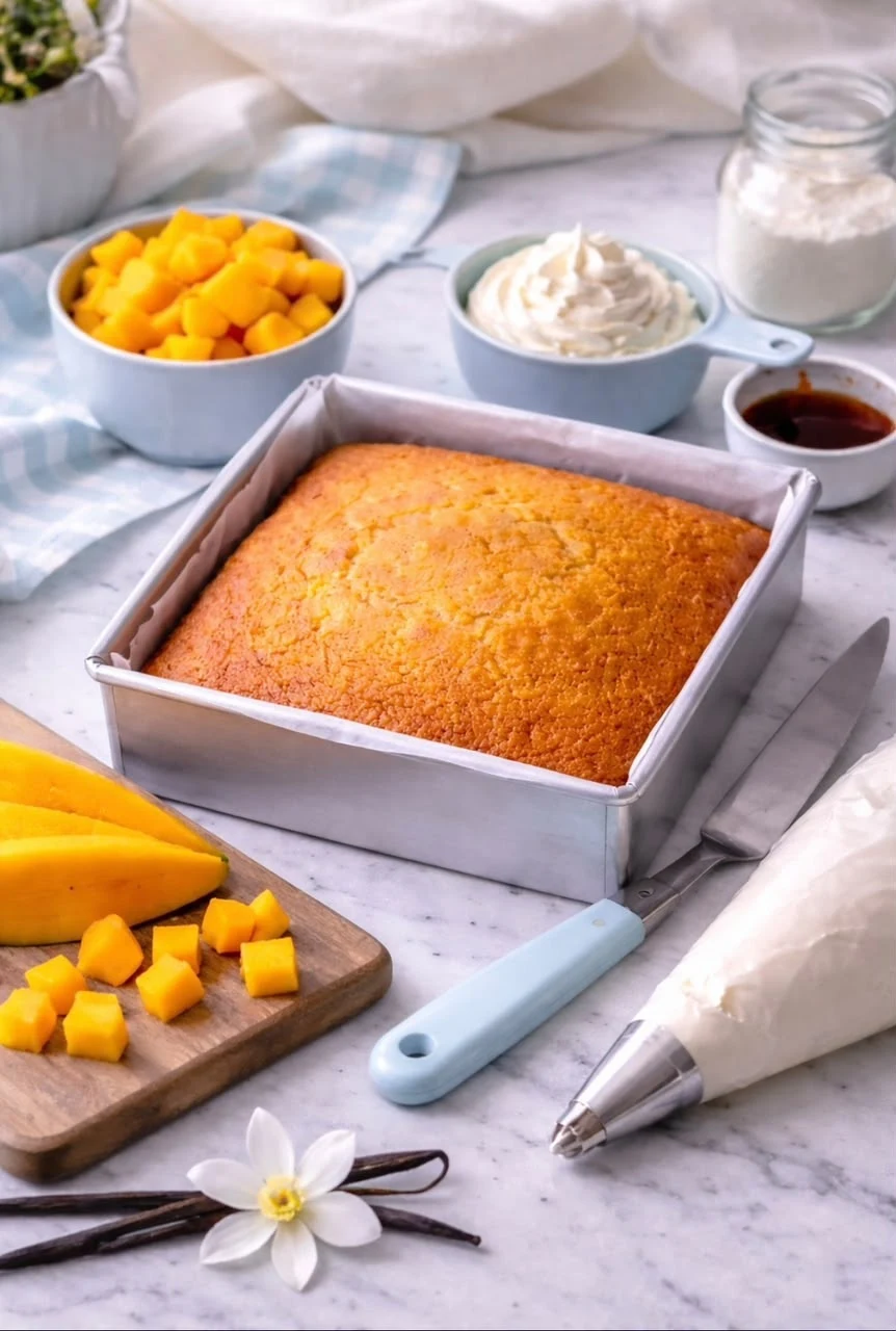 Fresh vanilla sponge and ingredients